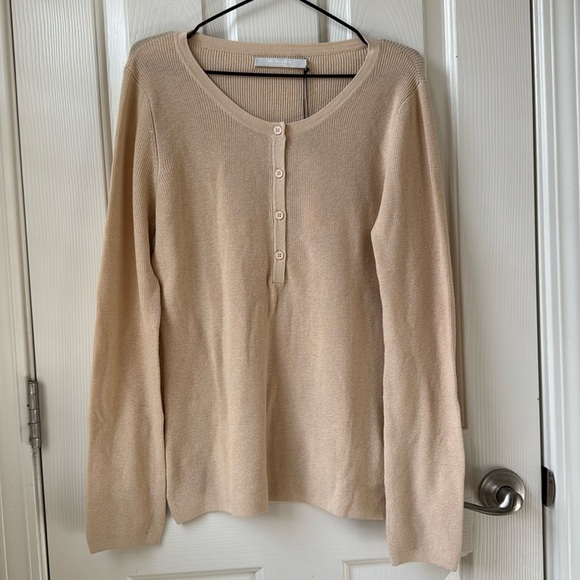One Grey Day Los Angeles Sterling Henley long sleeve knit sweater Tan Neutral - Picture 1 of 5